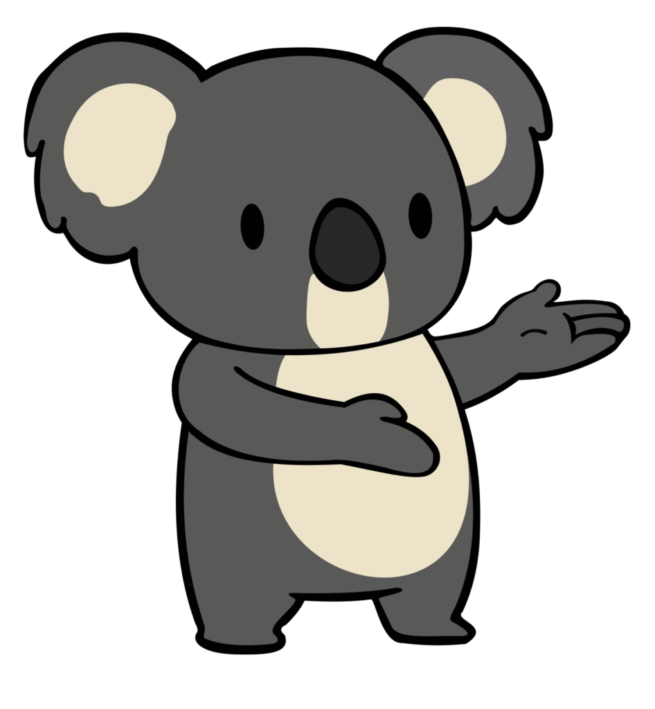 Ein niedlicher gezeichneter Koala steht in einer einladenden Pose, ideal für kreative App Store Optimierung.