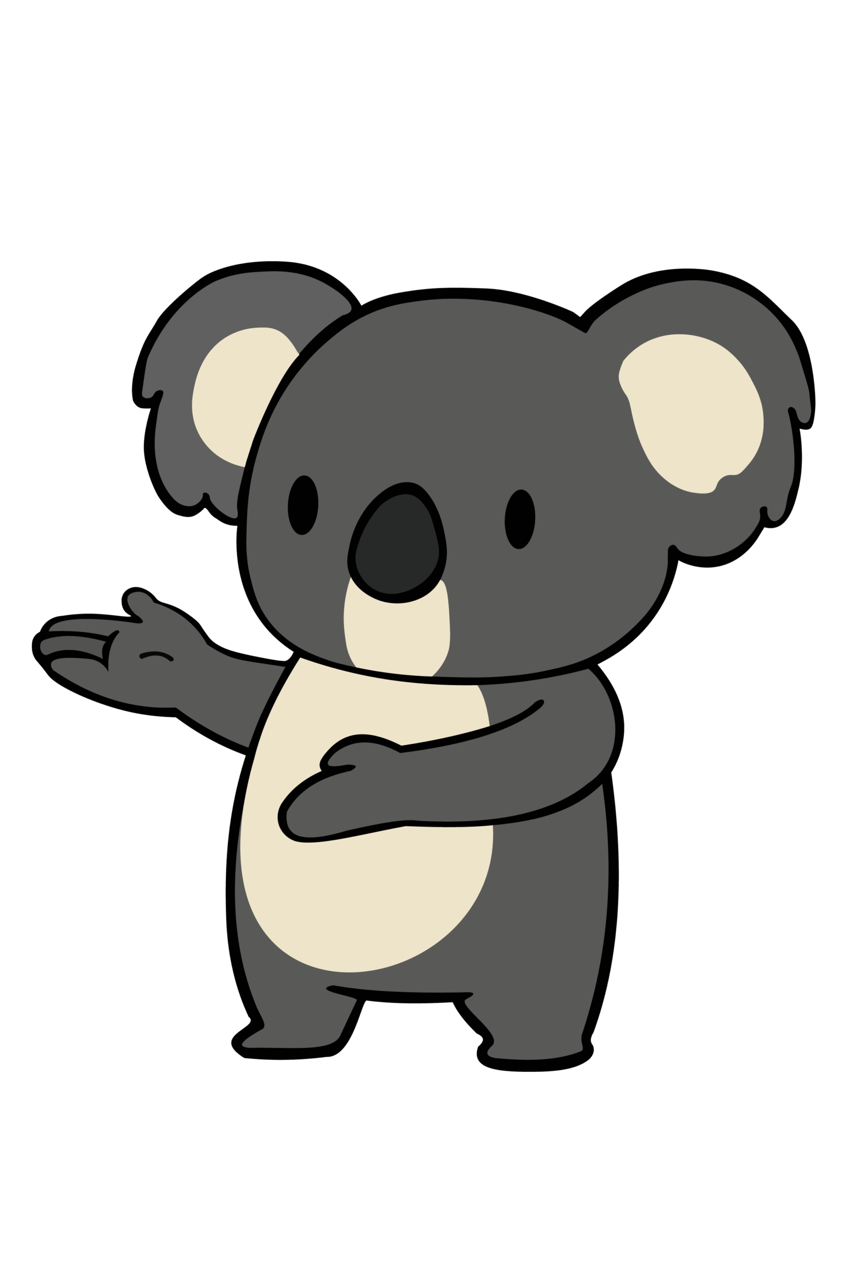 Ein niedlicher Cartoon-Koala präsentiert in der "kuala-pose-2" eine Geste, die App Store Optimierung symbolisiert.