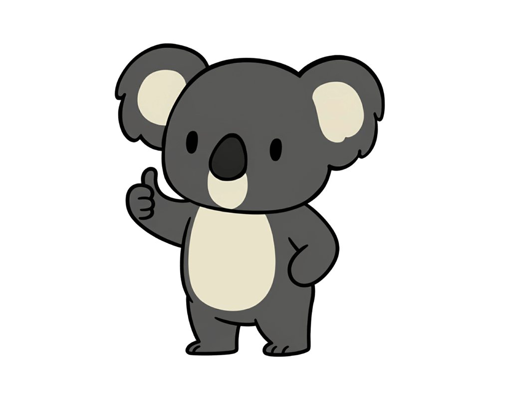 Ein Cartoon-Koala zeigt einen Daumen hoch, symbolisierend erfolgreiche App Store Optimierung.
