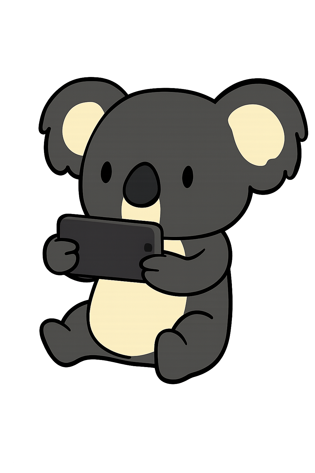 Ein niedlicher Koala spielt ein Handyspiel und genießt die Vorteile von App Store Optimierung.