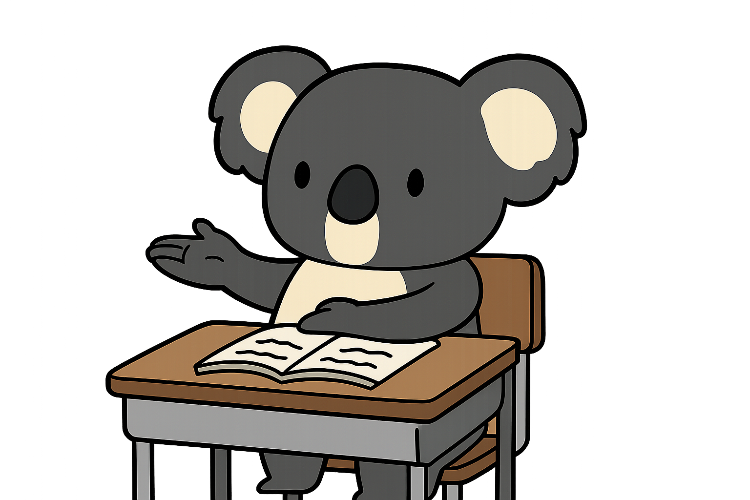 Ein Koala sitzt an einem Schreibtisch und liest in einem Buch, was für die App Store Optimierung inspirieren könnte.